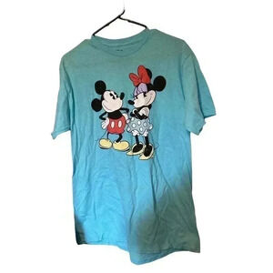 DISNEY SIZE LARGE LIGHT BLUE TEE WITH MICKEY AND MINNIE
